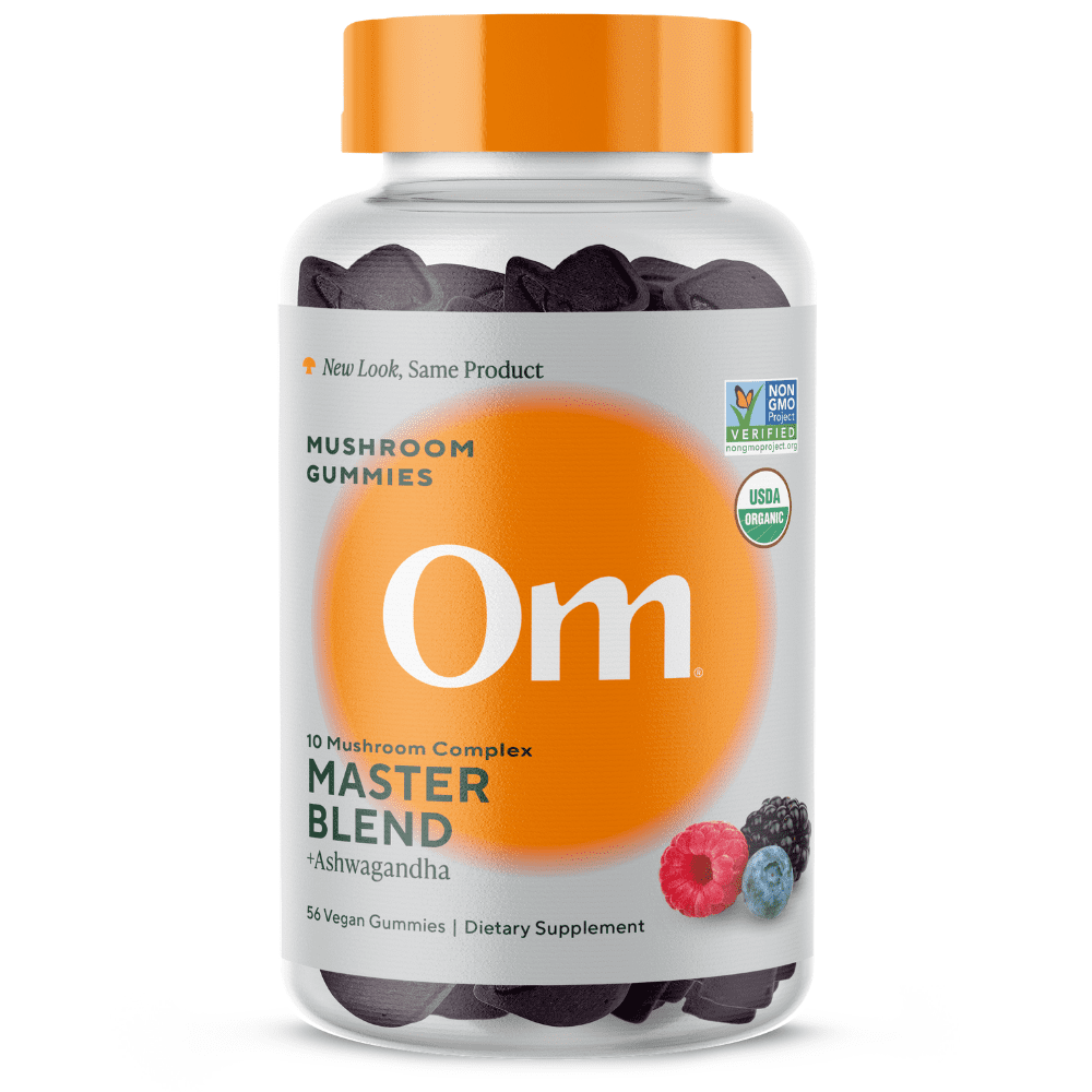 Om Mushrooms Master Blend Mushroom Gummies, 10 Complex Mushrooms + Ashwagandha, Supplements to Support Immunity, Gut Health & Stress Relief, 56ct