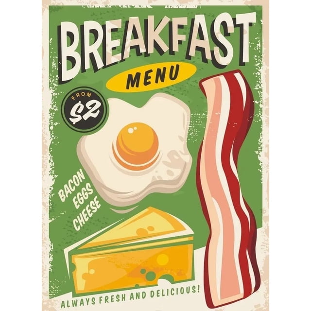Cuadro de Madera - Letrero - Desayuno Huevos Menu Eggs Bar Breakfast - REZA VALDES - Retro Oldie Vintage - Pared/Multiusos