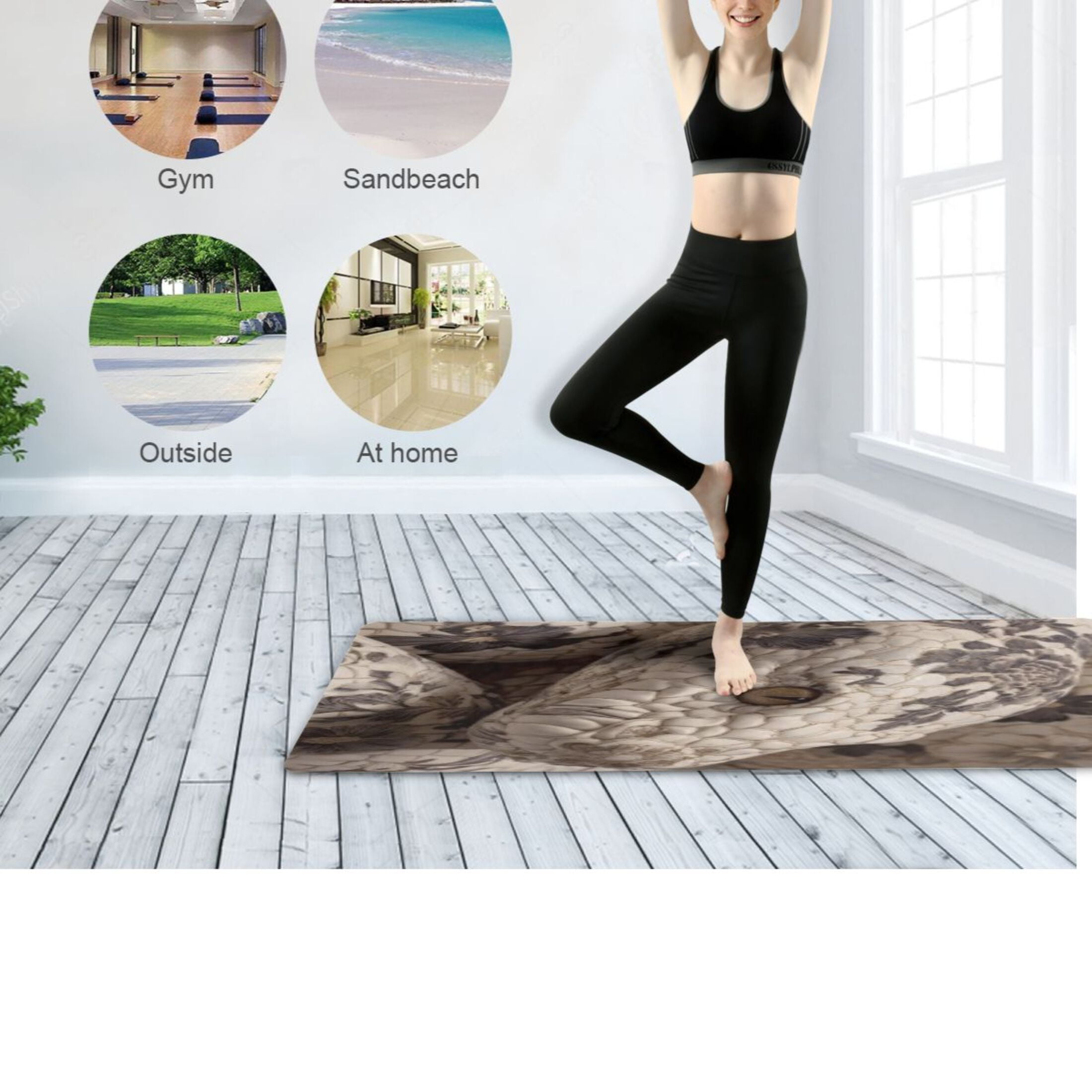 BZSMCE Yoga Mat Women Fitness Mat Textured Floral Snake Pattern