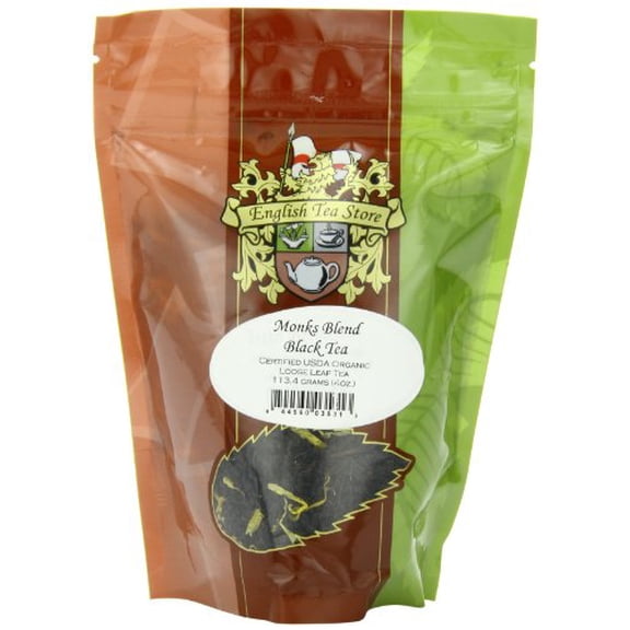 English Tea Store Loose Leaf, Organic Monks Blend Black Tea Pouches, 4 Ounce