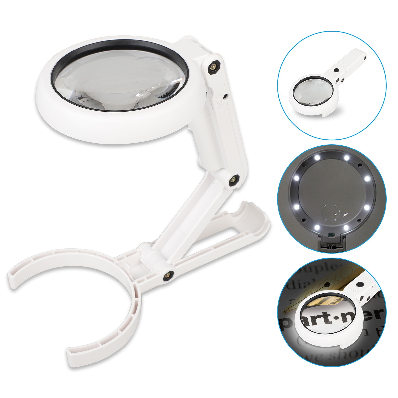 5X Large Hands Free Magnifying Glass Foldable Magnifier Light LED Reading 