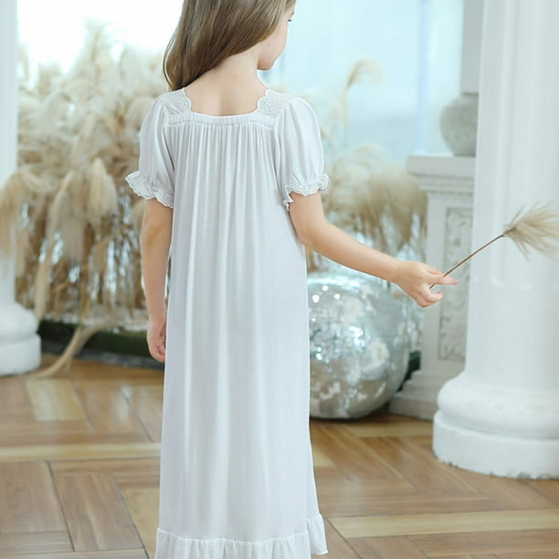 Beadeez Girls Nightgowns Long/Short Sleeve Cute Princess Lace Nightdress  autumn Sleep Shirts 