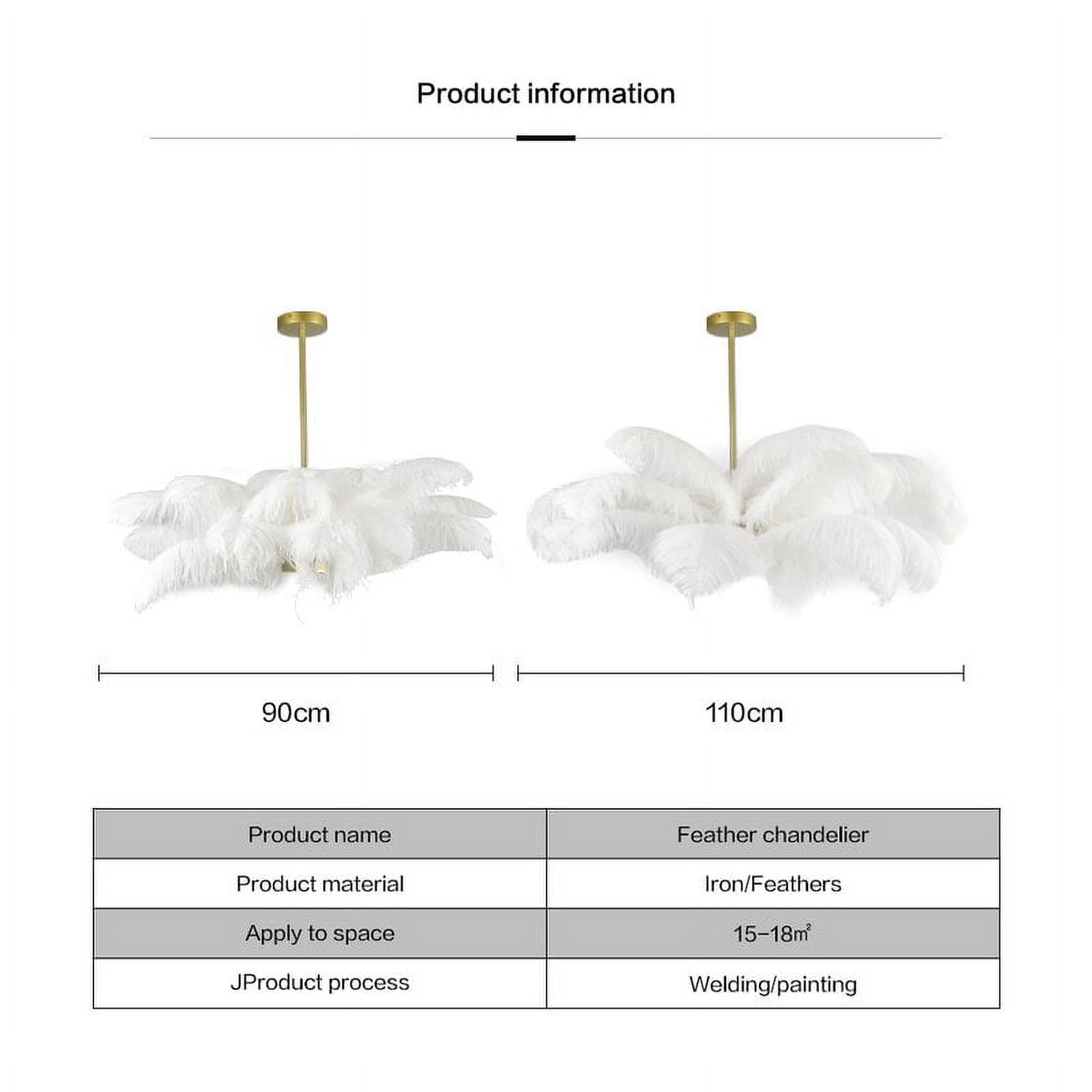 Arturesthome Nordic Modern Chandelier 3 Lights Ostrich Feather Hanging Ceiling Light Fixture Aluminum Pendant Lighting Fixture for Bar Dining Room Living Room Bedroom White