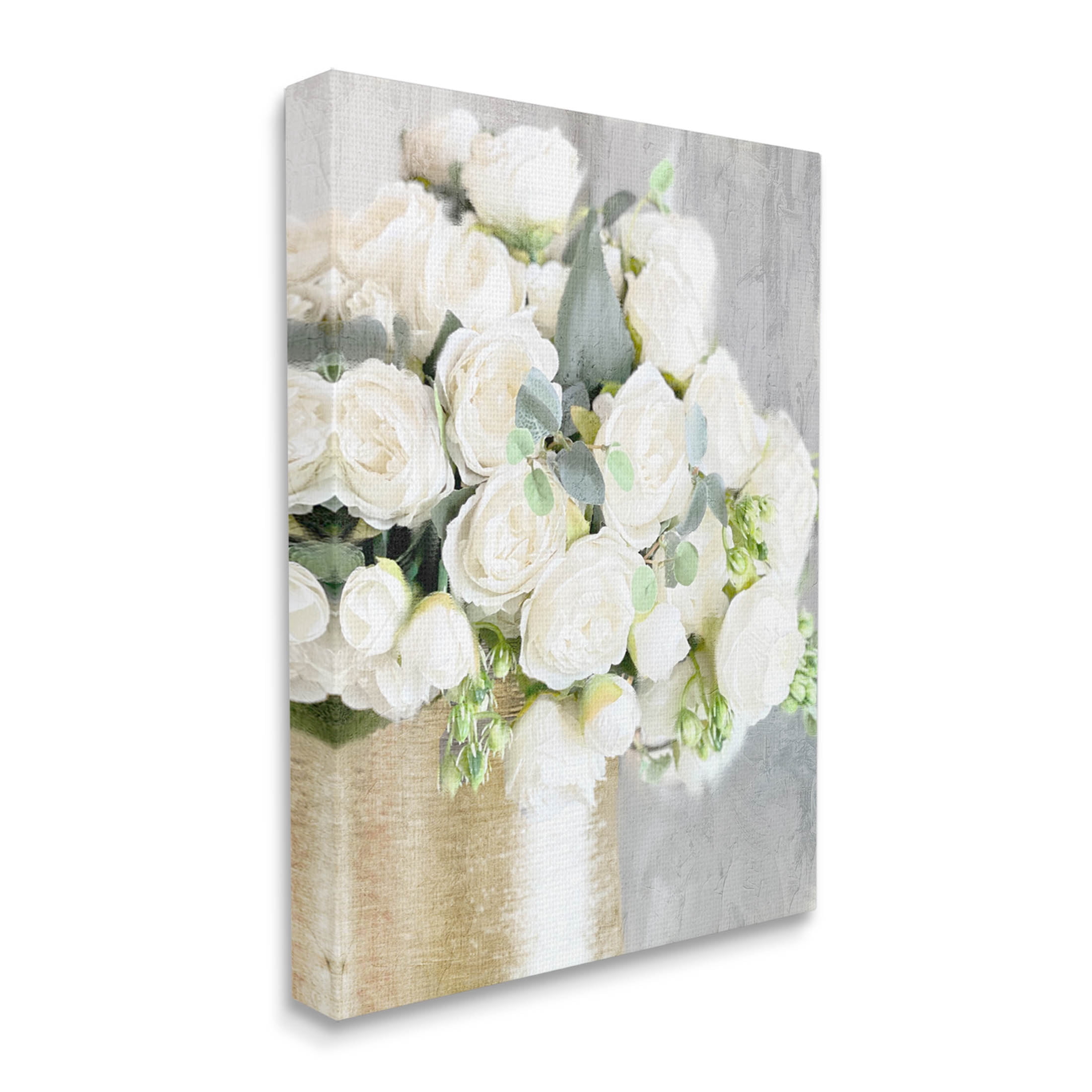Full White Rose Bouquet Botanical & Floral Graphic Art Gallery Wrapped Canvas Print Wall Art