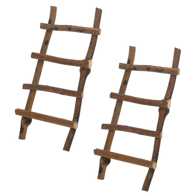 AURARMLET Landscape Rattan Ladder for Indoor Decor Rustic Charm Photography Props 2Pcs 11.8X3.9X0.8in