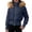 Blue, variant on Purcolt Women's Cropped Puffer Jacket with Furry Hood Long Sleeve Full Zip Warm Winter Coats Casual Thick Outerwear