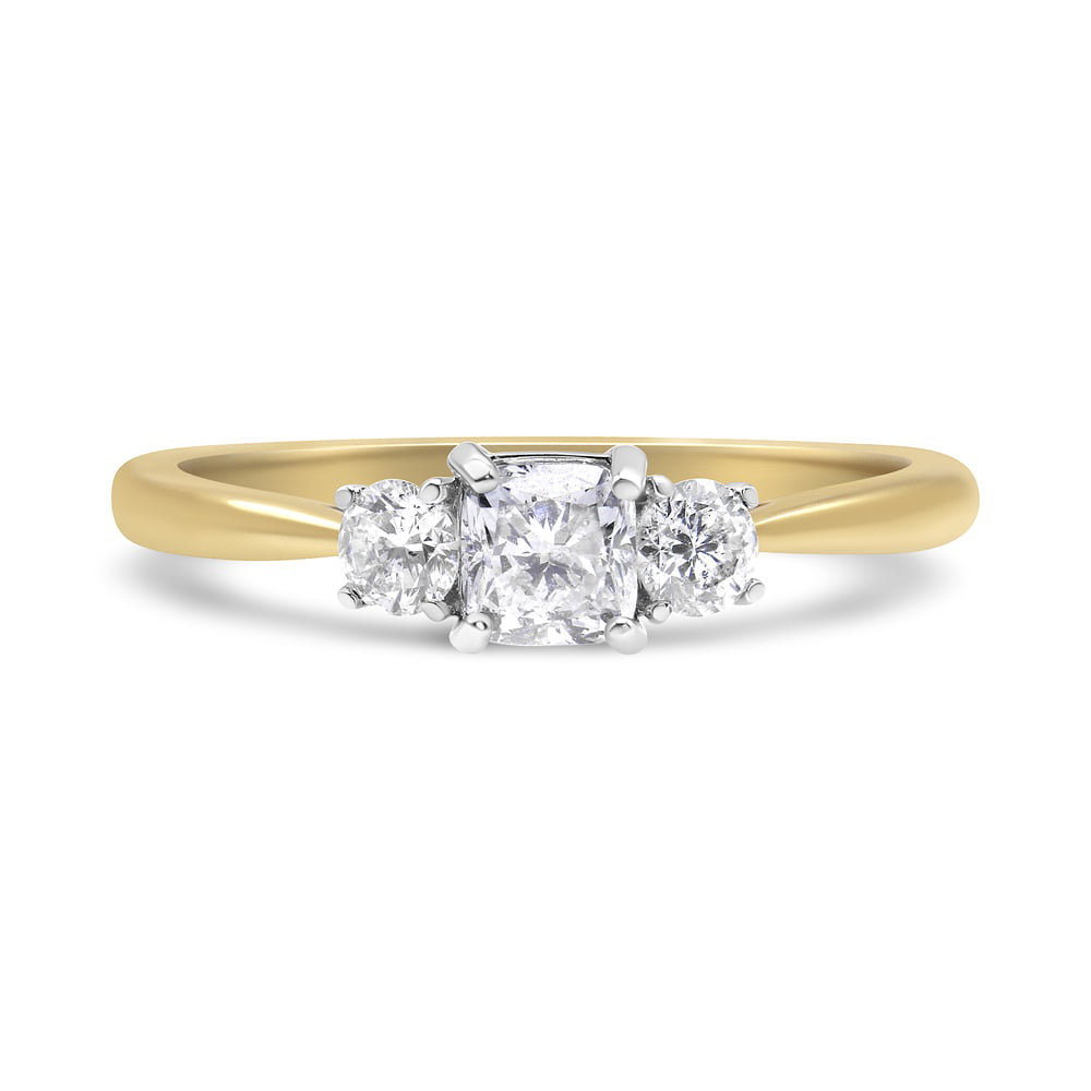 14K Yellow Gold 3/4 Cttw Cushion and Round-Cut Diamond Bostonian Style  Stone Engagement Ring I-J Color, SI2-I1 Clarity) Size