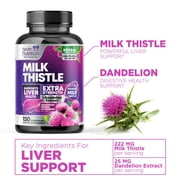Milk Thistle Supplement - Advanced Liver Cleanse Detox & Repair with Dandelion Root Extract - Natural Milk Thistle Silymarin Marianum Extract Liver Health Support, Non-GMO, Bottled USA - 120 Capsules