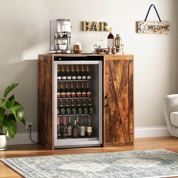 Mini Fridge Cabinet, Coffee Bar Cabinet with 3-Tier Organizer | Mini Fridge Cabinet with Storage, Refrigerator Cabinet with Power Outlet, Fits 24" Fridge Brown KTSR001R