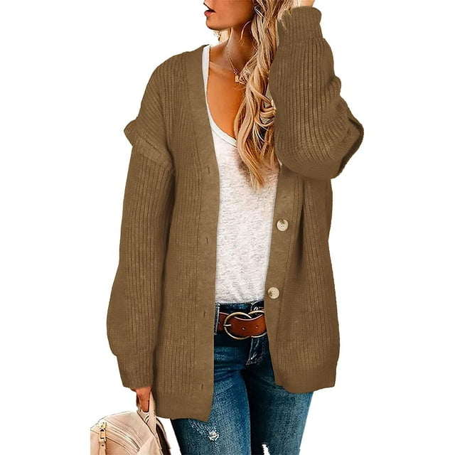 FrostHike Womens Sweaters V Neck Long Sleeve Loose Fit Solid Colour Tops