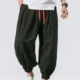 thumbnail image 5 of IROINNID Men's Harem Pants Solid Color Tether Closure Loose Flared Trousers Comfort Waist Cigarette Pants, 5 of 9