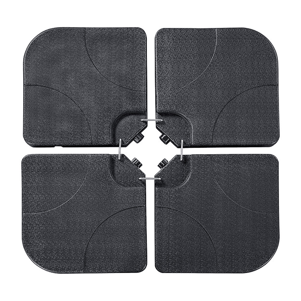 Abble 130 lbs Outdoor Cantilever Umbrella Base, 4-Piece Square Offset Umbrella Stand Plate Set,  Water and Sand Fillable, HDPE in Black