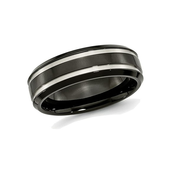 Mens Chisel 7mm Comfort Fit Black Titanium Wedding Band with Groove