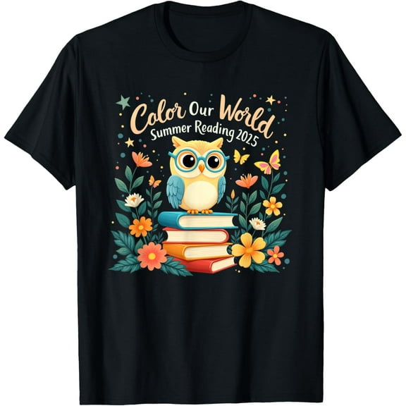 Color Our World Summer Reading Program 2025 Owl T-Shirt Tops Tee