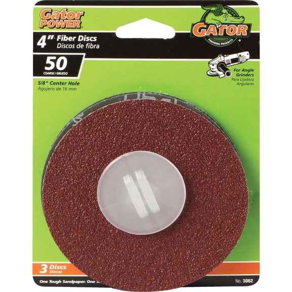 Gator 3062 Fiber Disc, 4 in Dia, 50 Grit, Coarse, Aluminum Oxide Abrasive, Fiber Backing