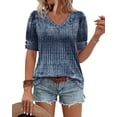 thumbnail image 3 of WIHOLL Womens Tops Vneck Puff Sleeve Buttons Summer Ladies Shirts Plus Size Blouses Dressy Casual Spring Outfits, 3 of 11