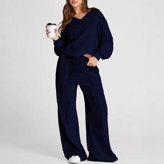 Delayuji Women's Sweatshits and Swearpants Sets Casual Long Sleeve Solid Color Commuting Pants Suit Spring Outfits 2026