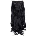 thumbnail image 2 of Thick Clip In Hair Extension 3/4 Full Head Curly Wavy Thick Hairpiece Curly Straight Synthetic Heat Resistant Hair 18 inch 3 PCS Set Thick Clip in on Hair Extensions - Natural Black, 2 of 7