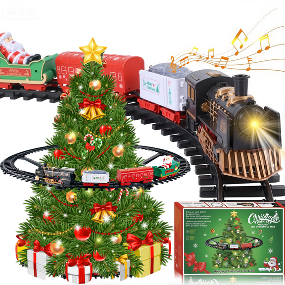 LINXUXIE Christmas Train Set, Railway Tracks Toys with Lights and Sounds, Birthday Gifts for 1-3 3-5 5-8 Year Old