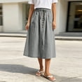 thumbnail image 6 of JGGSPWM Women's Linen Button Down Midi Skirt High Waist A-Line Casual Fashion Summer Vacation Skirt with Pockets Drawstring Cotton Skirts Gray M, 6 of 8