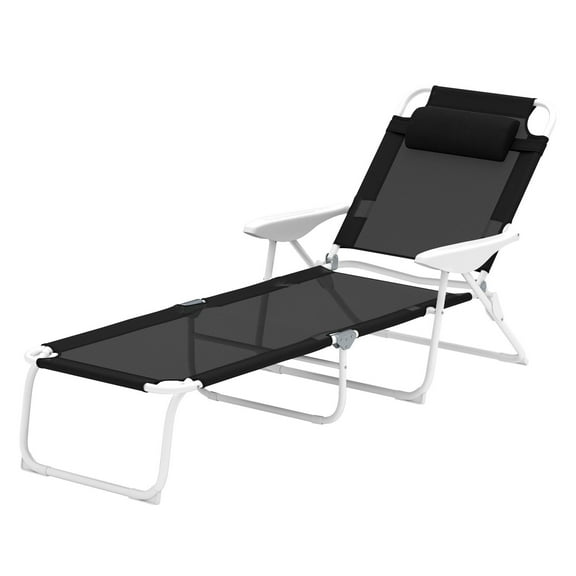 Folding Chaise Lounge Chair, Outdoor Sun Tanning Bed, 4-Position Reclining, Black