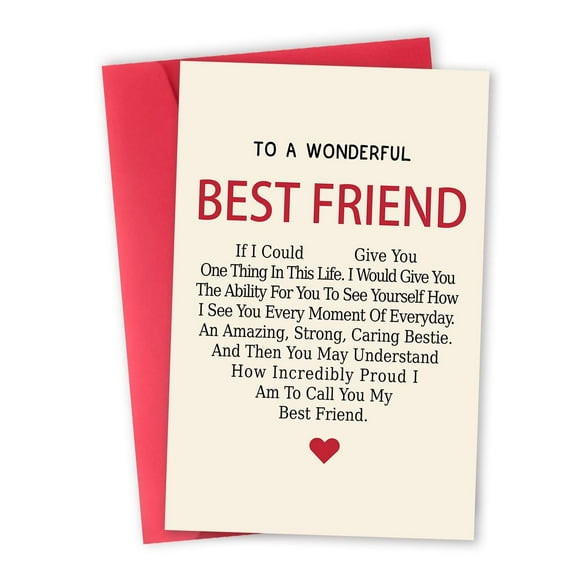Best Friend Greeting Card – Heartfelt Message for Besties – Blank Inside – Includes Envelope – Perfect Gift for Birthdays, Celebrations, and Friendship Appreciation