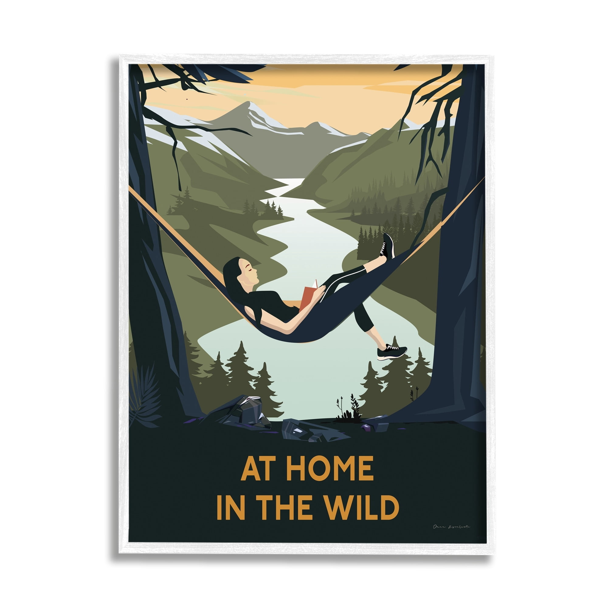 Stupell Industries Home In Wild Mountainside River Landscape Hammock Girl Framed Wall Art, 16 x 20, Design by Omar Escalante