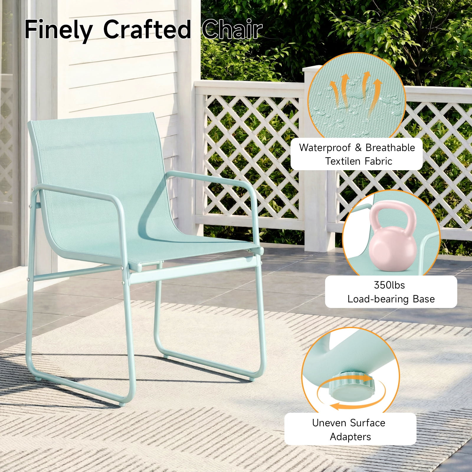 Vitarpatio 7 Piece Outdoor Patio Dining Set with 6 Textilene Chairs and Glass Rectangular Table, Modern Outdoor Furniture Set Patio Table and Chairs Set for 6 Persons, Mint Green