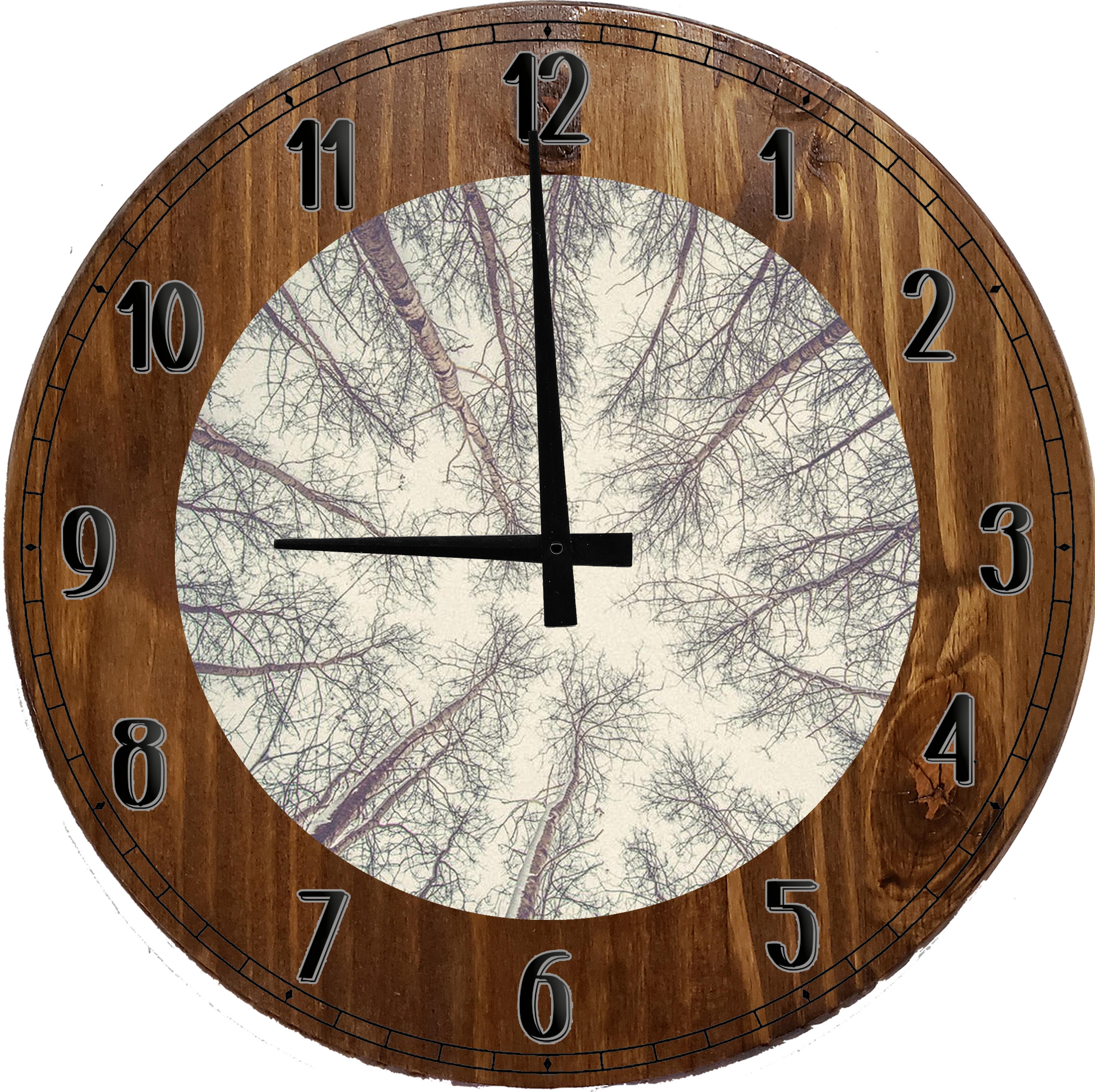 Large Wood Wall Clock 24 Inch Round Tree Wall Art Nature Wall Decor