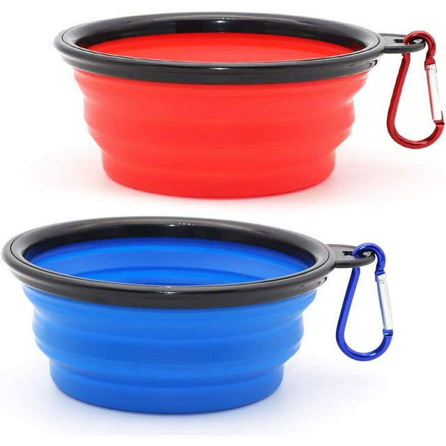 Collapsible Dog Bowl, 2 Pack Collapsible Dog Water Bowls for Cats Dogs, Portable Pet Feeding Watering Dish for Walking Parking Traveling with 2 Carabiners