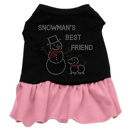 Snowman's Best Friend Rhinestone Dress Black with Pink Sm
