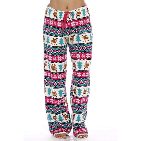 

Adult Xmas Pajama Pants Long Reindeer/Heart Printed Loose Sleepwear Bottoms Drawing Straps Waist Band Nightwear Trousers