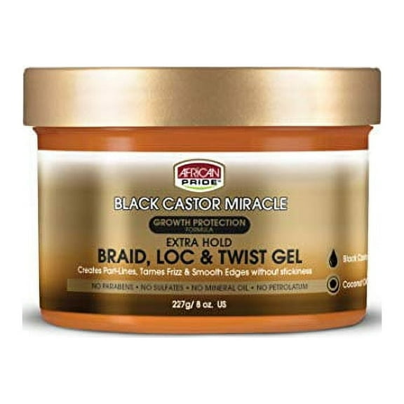 African Pride Black Castor Miracle Extra Hold Braid Twist Gel, 8 oz