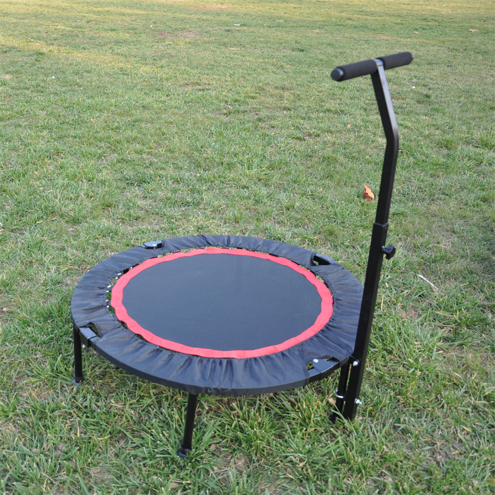 Foldable Fitness Trampoline with Adjustable Handrail, Mini Exercise Trampoline for Adults and