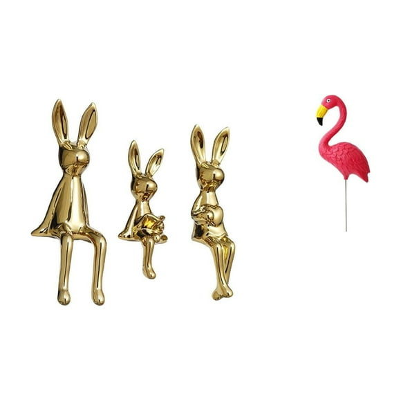 Tnarru Figurine de Famille de Lapins et Oiseaux Sculpture pour Bureau Table Centre de Table Armoire Étagère Décor et Jardin Féerique Ornement d'Art de Cour