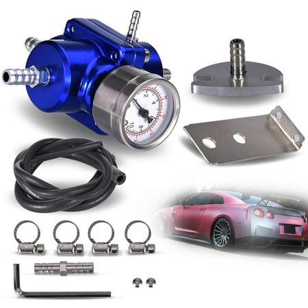 Universal 0-140 Psi Adjustable Fuel Pressure Regulator W/ Gauge Blue