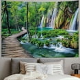 thumbnail image 2 of PIKWEEK Green Nature Tapestry Rainforest Waterfall Landscape Tapestry River Wooden Bridge Scene Wall Hanging Tapestry for Bedroom  Painting, 2 of 6
