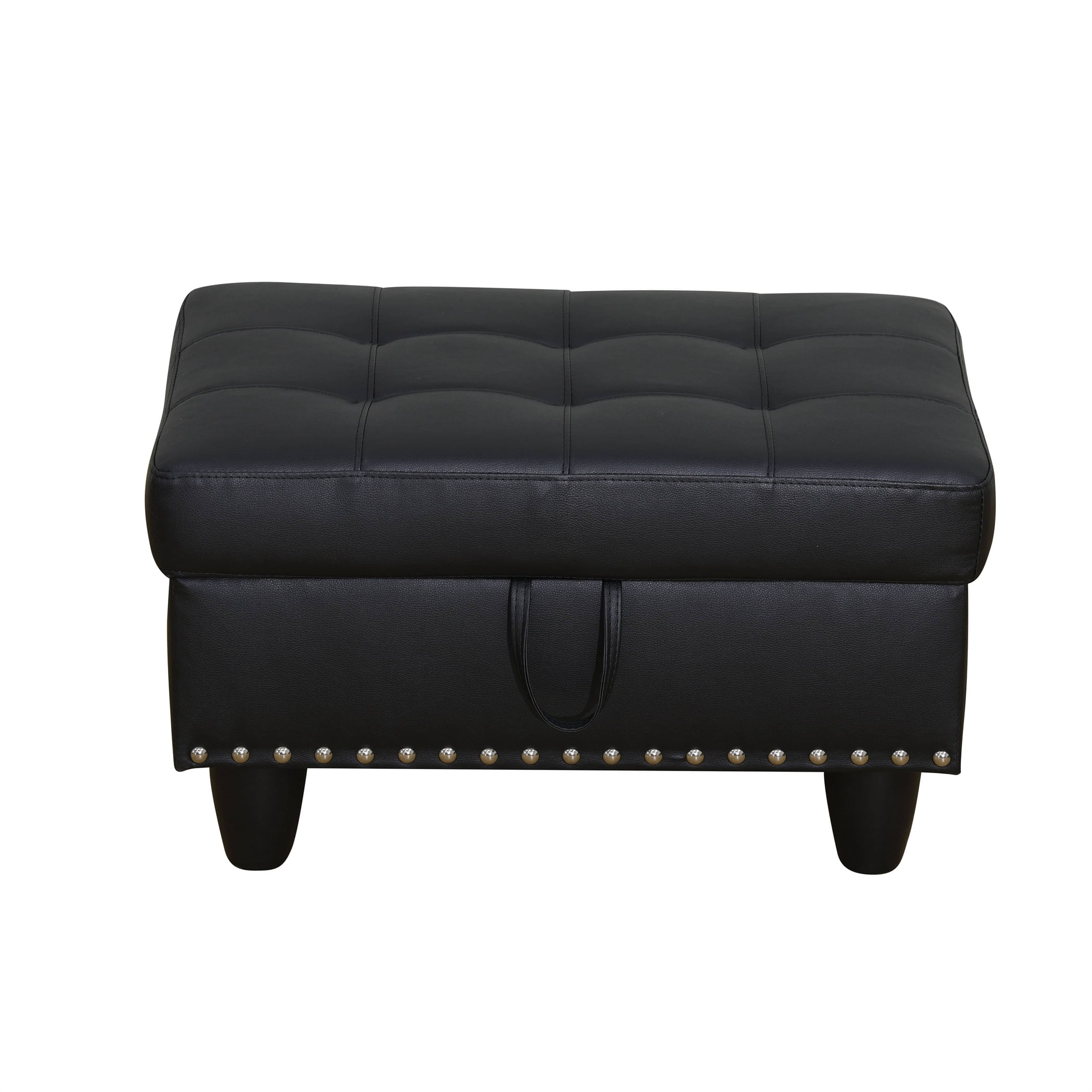 Aukfa 29" Storage Ottoman Bench for Sectional Sofa for Home Office, Nailhead Trim&Lift Top, Leather, Black
