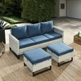 thumbnail image 2 of PARKWELL Outdoor Sectional Furniture Sets - 3 Pieces Patio Conversation Set with Cushioned Sofa and Ottomans - Blue, 2 of 9