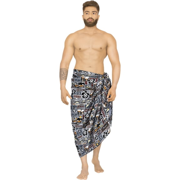 HAPPY BAY Men's Pareo Standard Surfing Sarong Full Beach Wrap One Size Charcoal, Collage Summer Vacation Party
