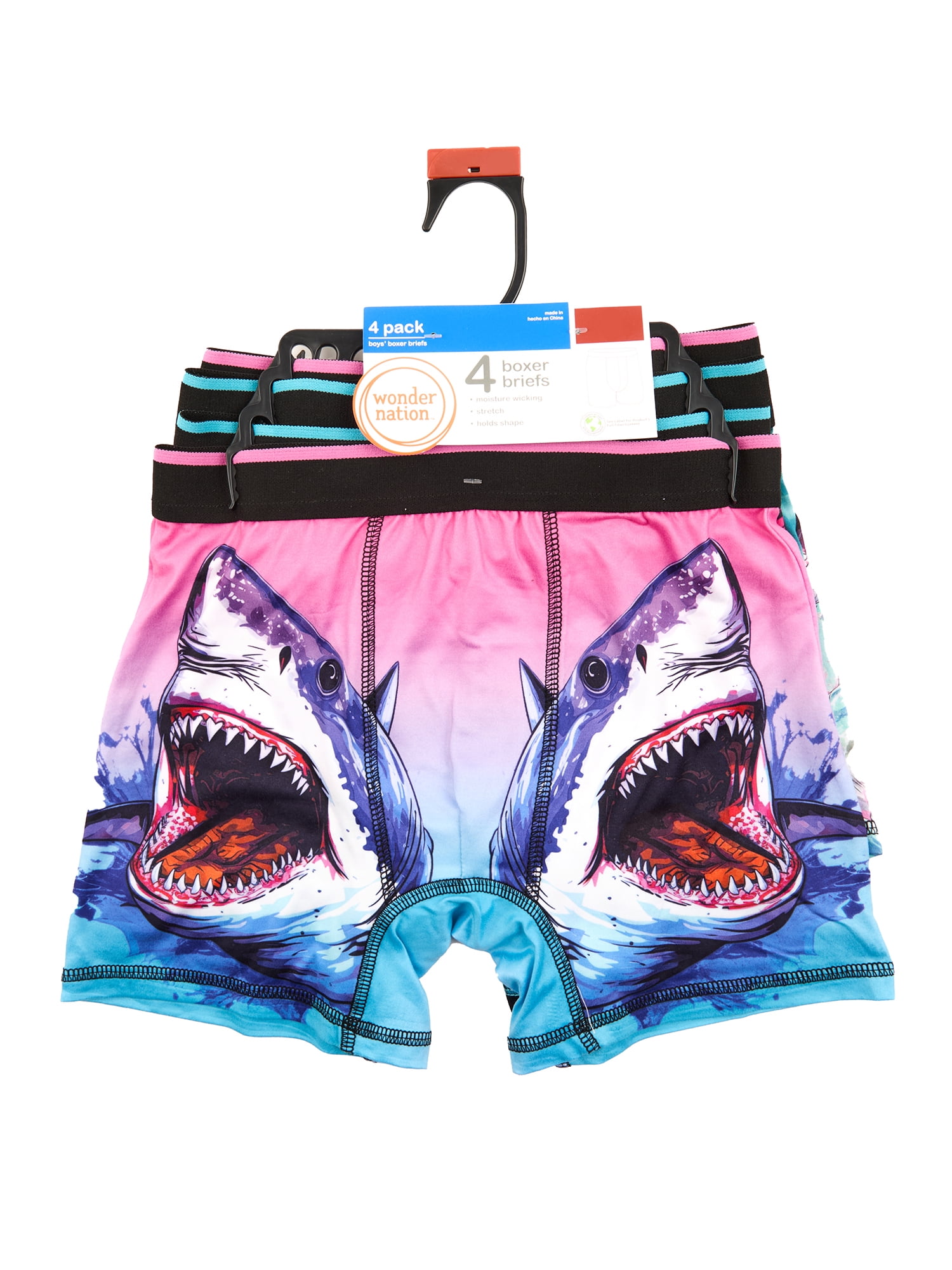 Wonder Nation Boys Boxer Brief Shark Underwear, 4-Pack, Sizes S-XL
