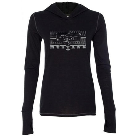 - Womens Ford Mustang Honeycomb Grille Hoodie Tee Shirt - Black