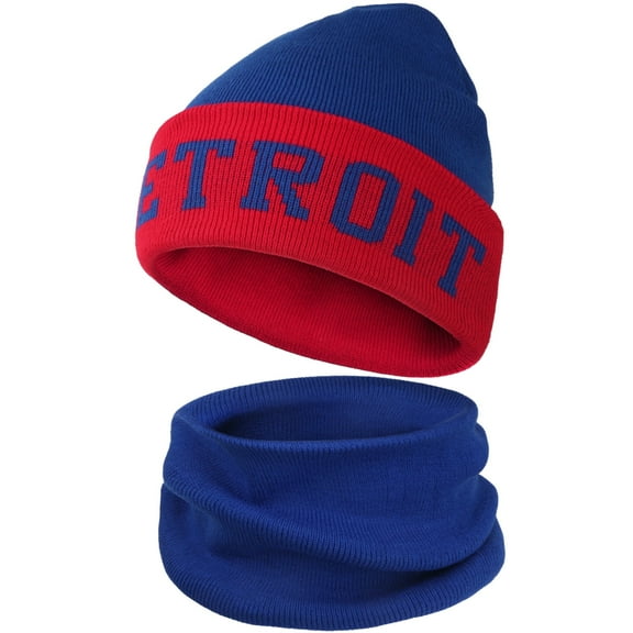 Detroit Winter Knit Hat & Scarf Set – Thick Football Style Beanie & Neck Warmer Combo, Unisex Cold-Weather Accessories