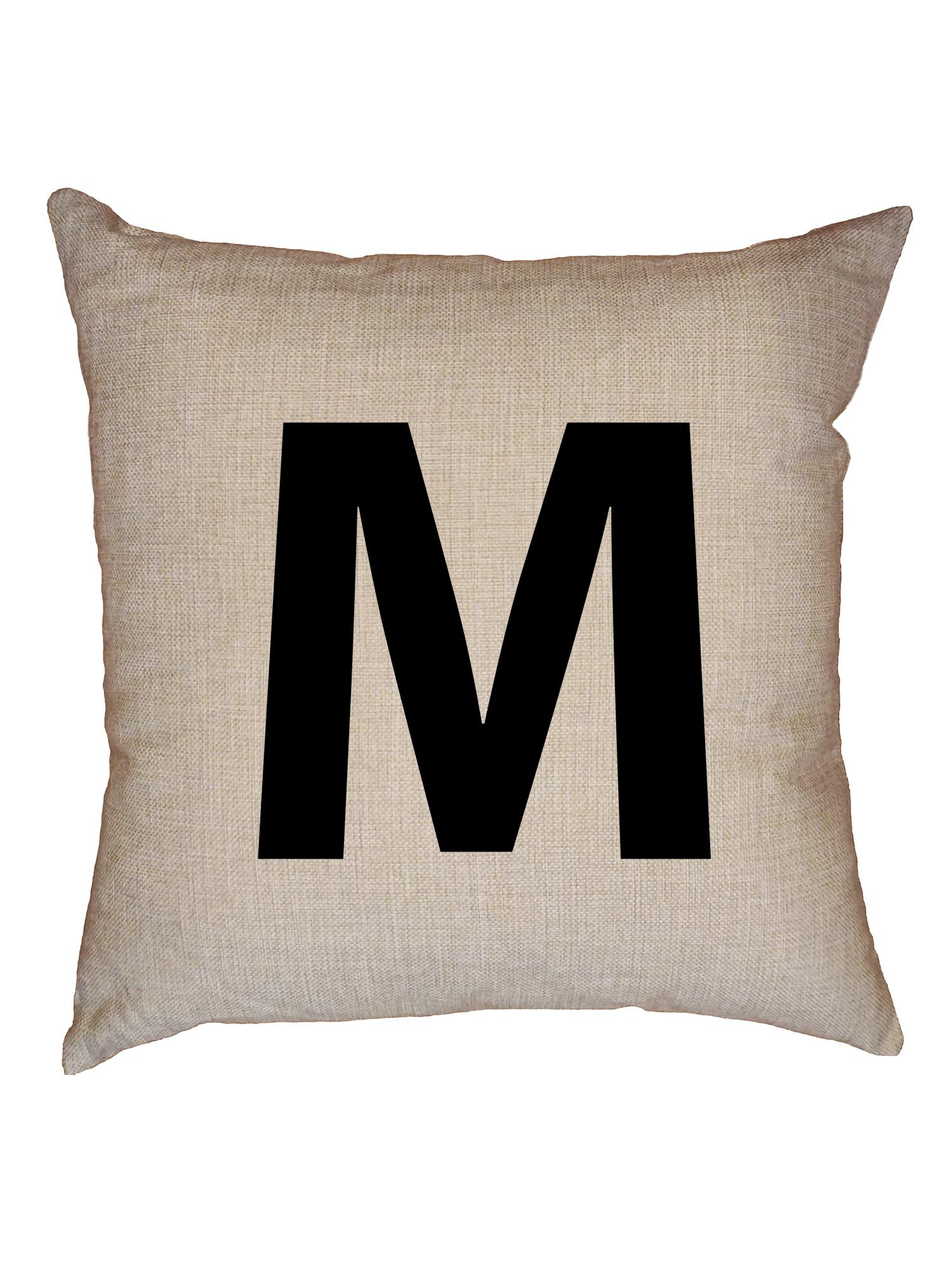 Monogram M Letter in Stately Black Decorative Linen Throw Cushion