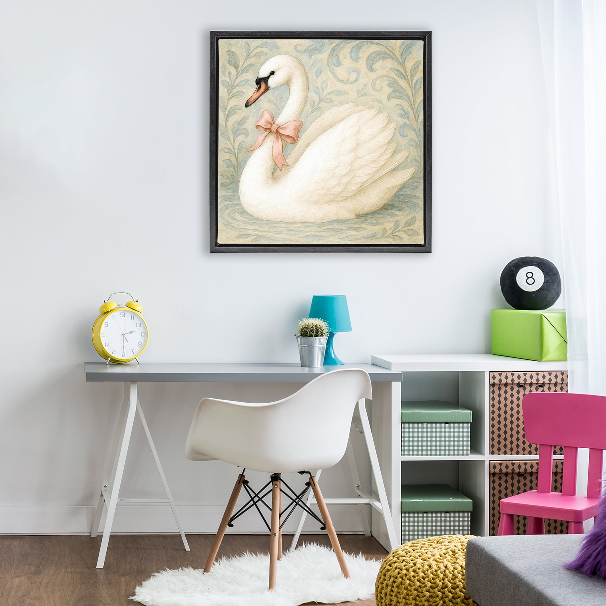 Stupell Industries Vintage Leaves Swan Black Framed Floater Canvas Wall Art, design by Grotto Studios