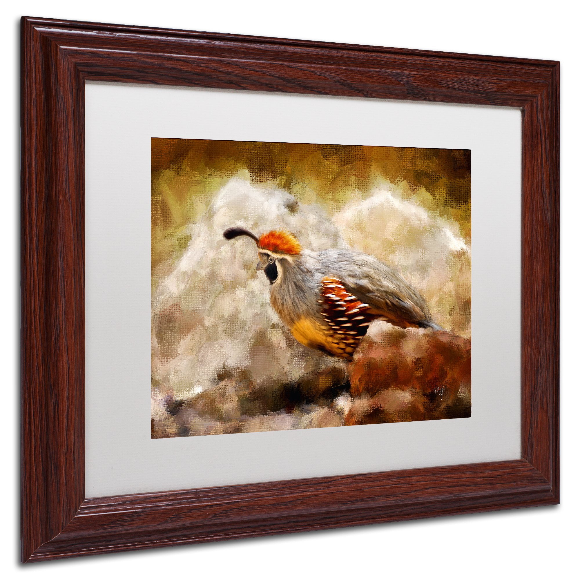 Trademark Fine Art "Hurrying Quail" Canvas Art by Lois Bryan White Matte, Wood Frame