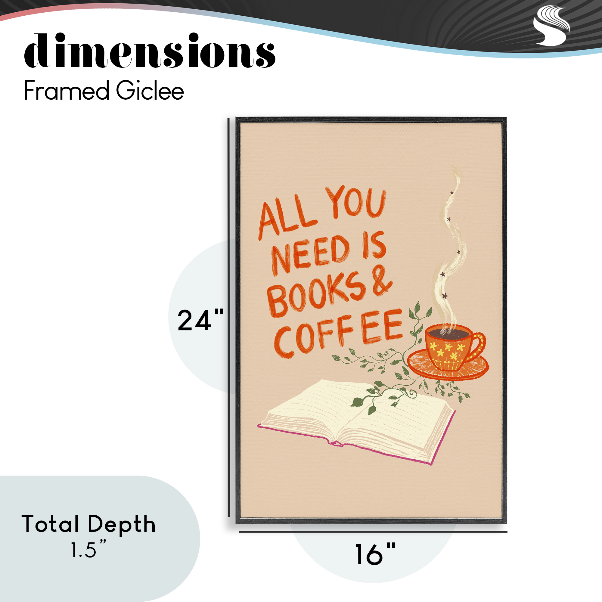 Need Books & Coffee Black Framed Giclee Art, design by Florentina Dolci