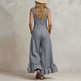 thumbnail image 5 of Women's 100% Cotton Wide Leg Jumpsuit with Pockets, Sleeveless Crew Neck Ruffle Hem, Mid Elastic Waist, Casual Lounge Summer | VerBelle,Gray M, 5 of 7