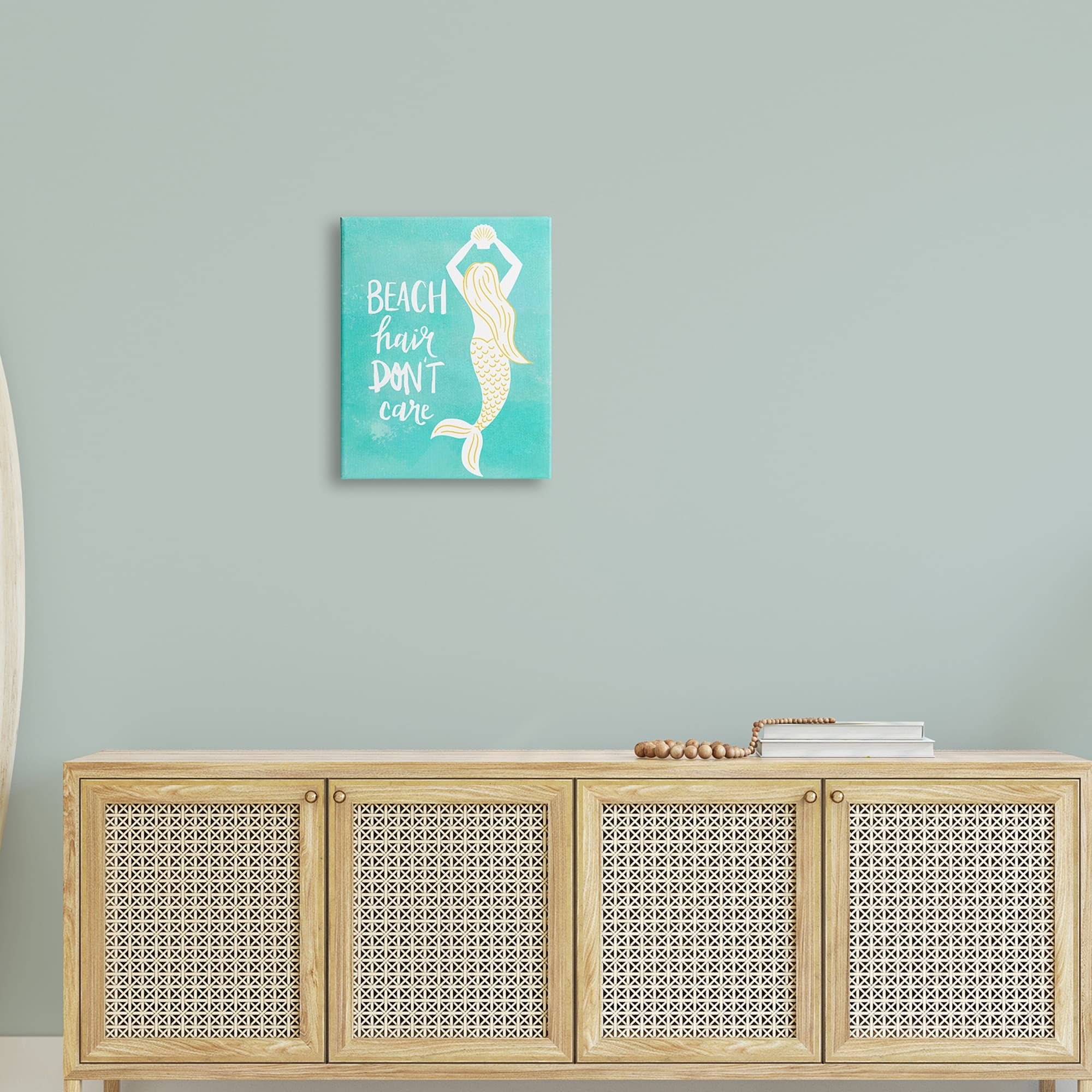 Stupell Industries Beach Hair Don't Care Mermaid Fantasy Turquoise Scallop,16 x 20, Design by Jean Kelly