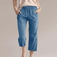 thumbnail image 2 of Ruyang Teen Girls Cotton Linen Capri Pants Kids Summer Preppy Casual Cropped Pants Cozy Lightweight Drawstring Baggy Trousers Cute, 2 of 9
